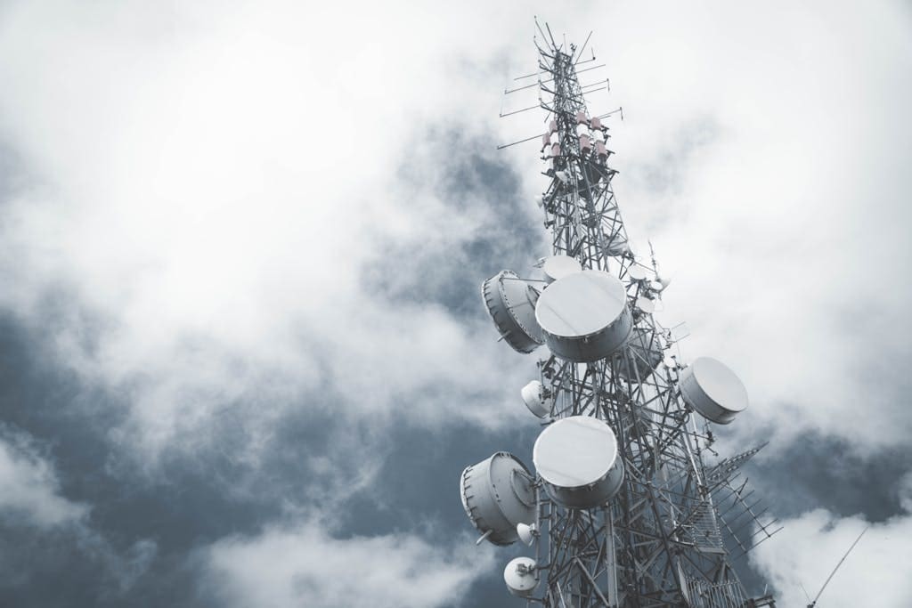 Microwave Antennas Hanging on a Communication Tower